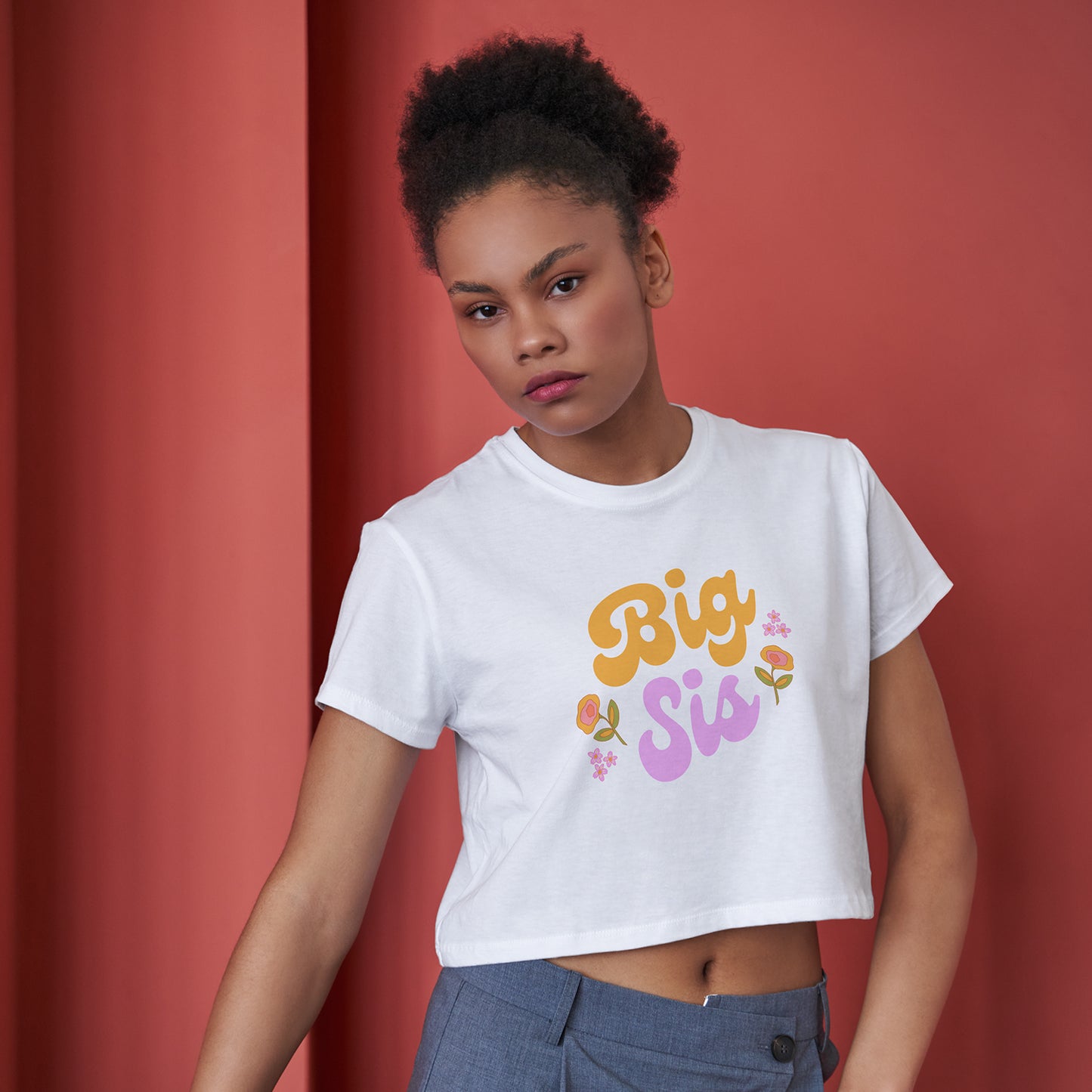 Big Sis Cotton Round Neck Half Sleeve Crop Top | Women