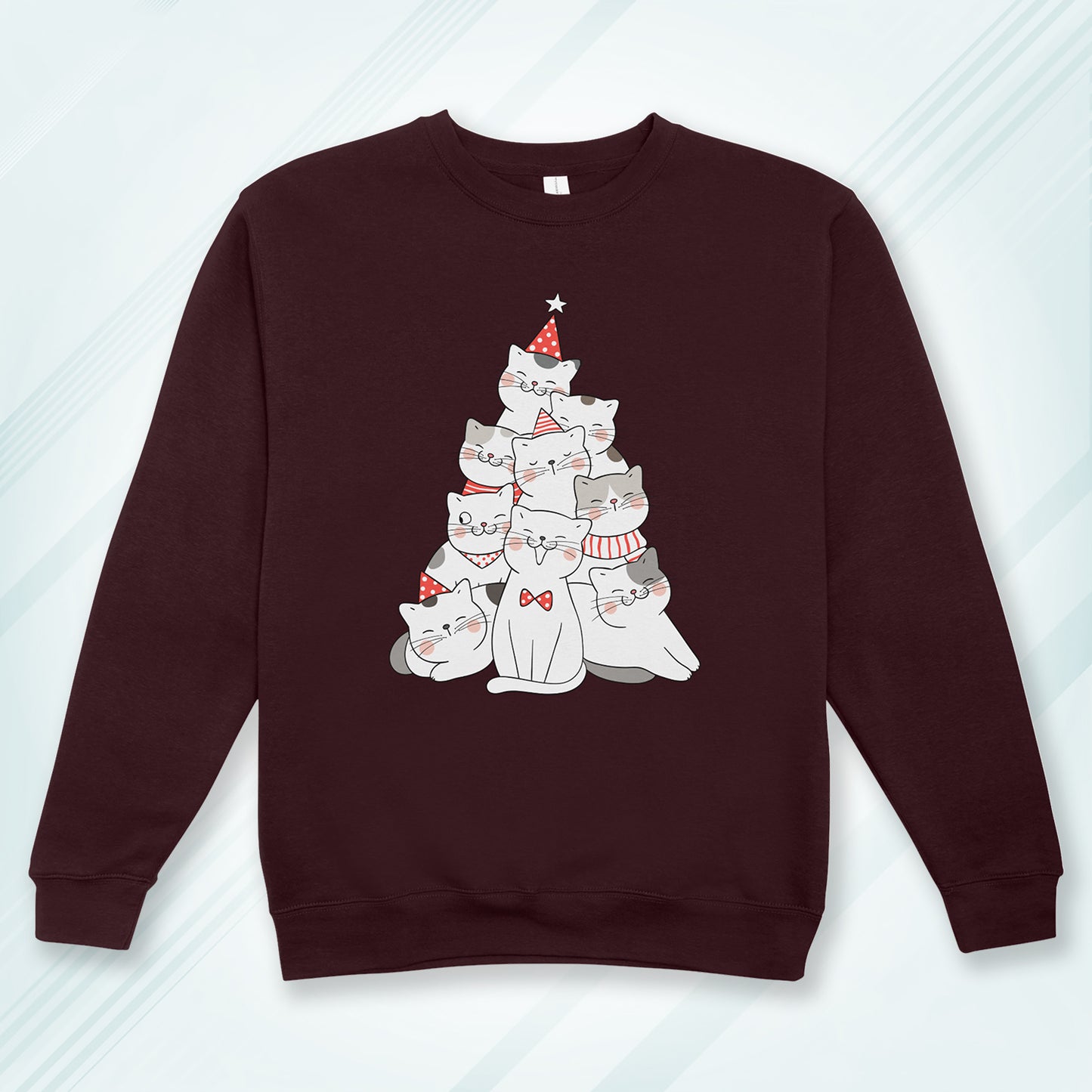 Cotton Printed Unisex Sweatshirt Cat Christmas Tree