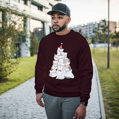 Cotton Printed Unisex Sweatshirt Cat Christmas Tree