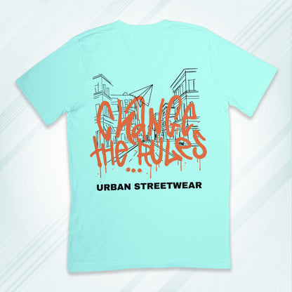 Mint Round Neck Oversized Cotton Printed T-shirt Change the Rules Urban Streetwear Unisex