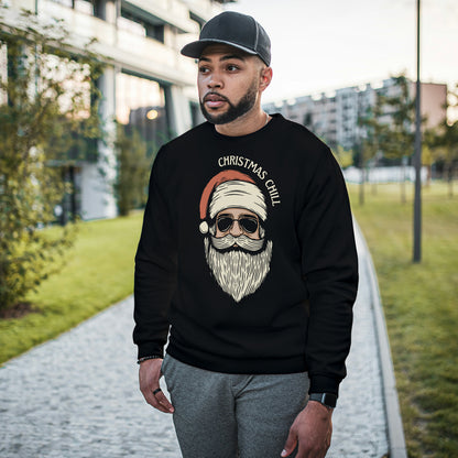 Black Cotton Printed Unisex Sweatshirt Christmas Chill Santa