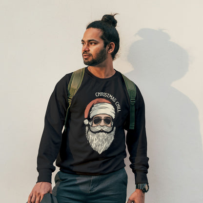 Black Cotton Printed Unisex Sweatshirt Christmas Chill Santa