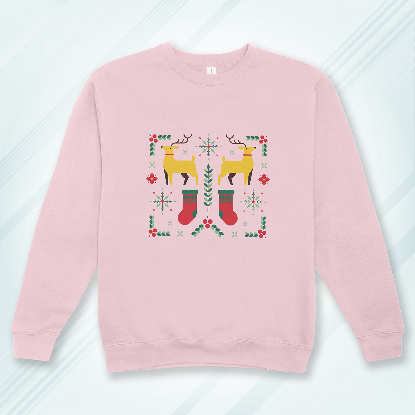Cotton Printed Unisex Sweatshirt Christmas Deer Stocking