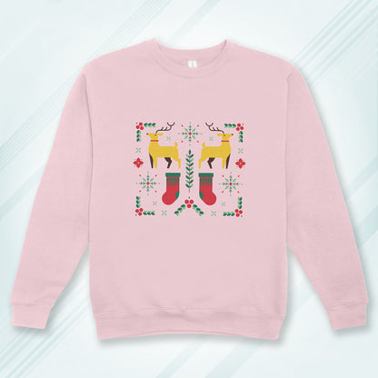 Cotton Printed Unisex Sweatshirt Christmas Deer Stocking