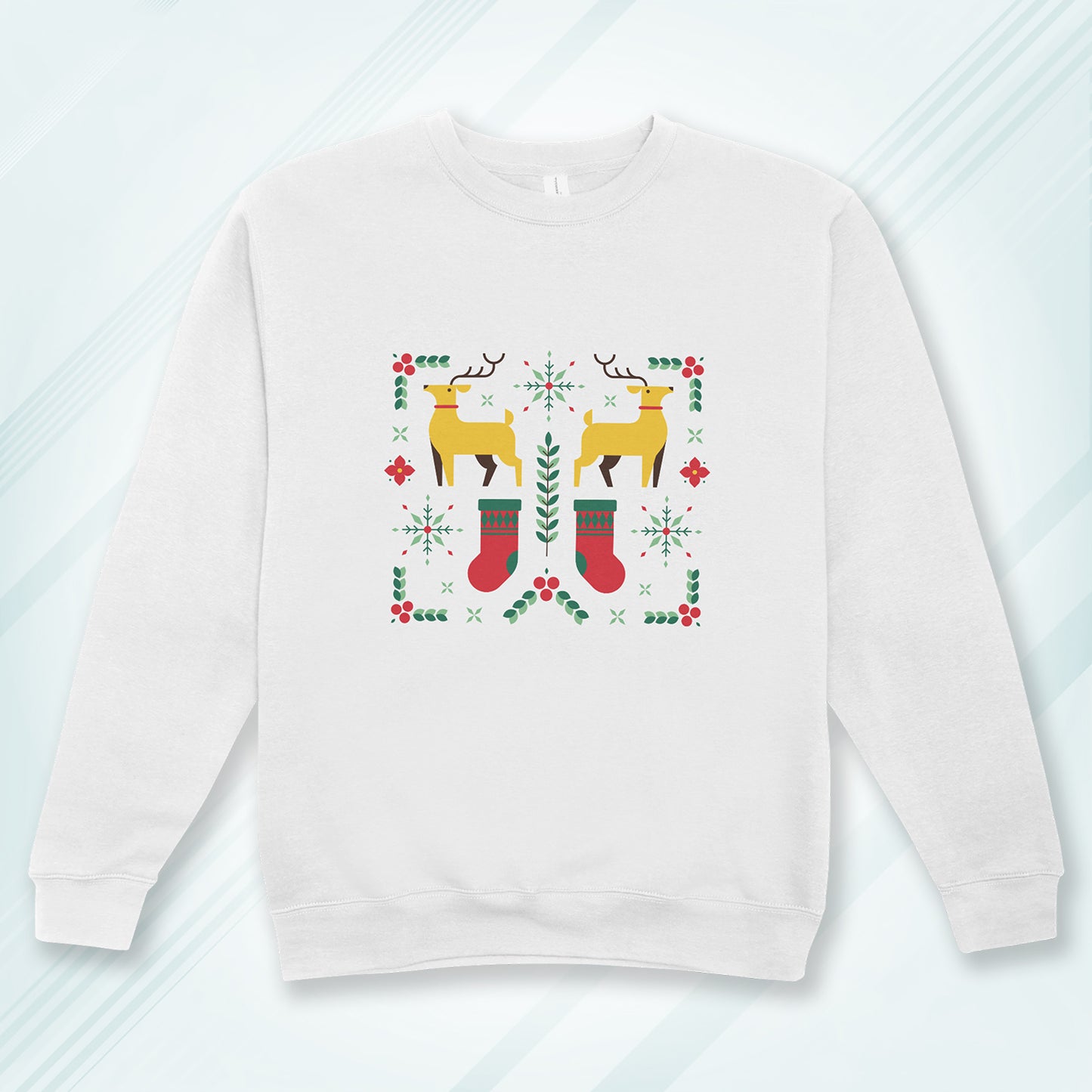 Cotton Printed Unisex Sweatshirt Christmas Deer Stocking
