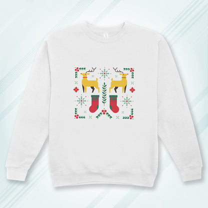 Cotton Printed Unisex Sweatshirt Christmas Deer Stocking