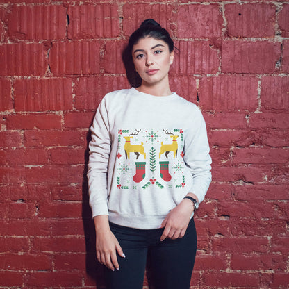 Cotton Printed Unisex Sweatshirt Christmas Deer Stocking