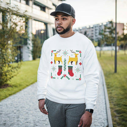 Cotton Printed Unisex Sweatshirt Christmas Deer Stocking