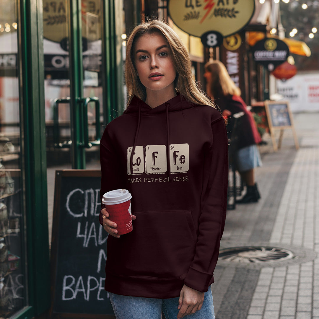 Maroon Hoodie Sweatshirt | Coffee Makes Perfect Sense Unisex