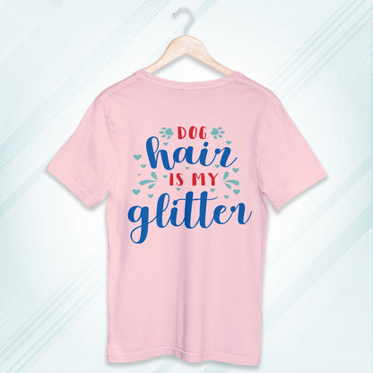 Light Pink Round Neck Oversized Cotton Printed T-shirt Dog Hair is my Glitter Unisex