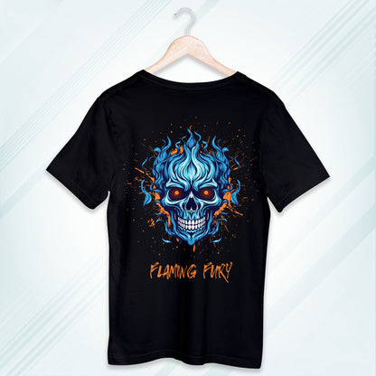 Black Round Neck Oversized Cotton Printed T-shirt Flaming Fury Unisex