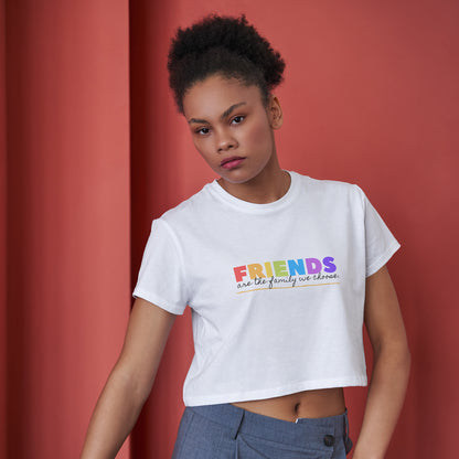 Friends are the Family we Choose Cotton Round Neck Half Sleeve Crop Top | Women