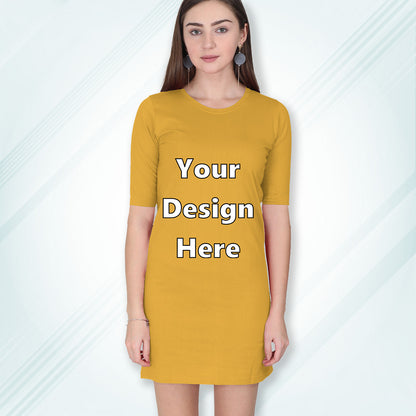 Golden Yellow Customized Long T-Shirt Dress with Side Pockets Front Design | Women