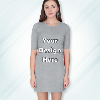 Grey Melange Customized Long T-Shirt Dress with Side Pockets Front Design | Women