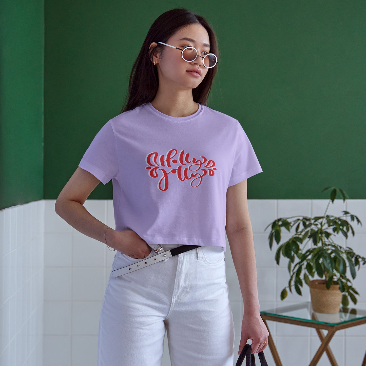 Holly Jolly Cotton Round Neck Half Sleeve Crop Top | Women