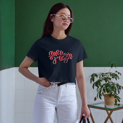 Holly Jolly Cotton Round Neck Half Sleeve Crop Top | Women