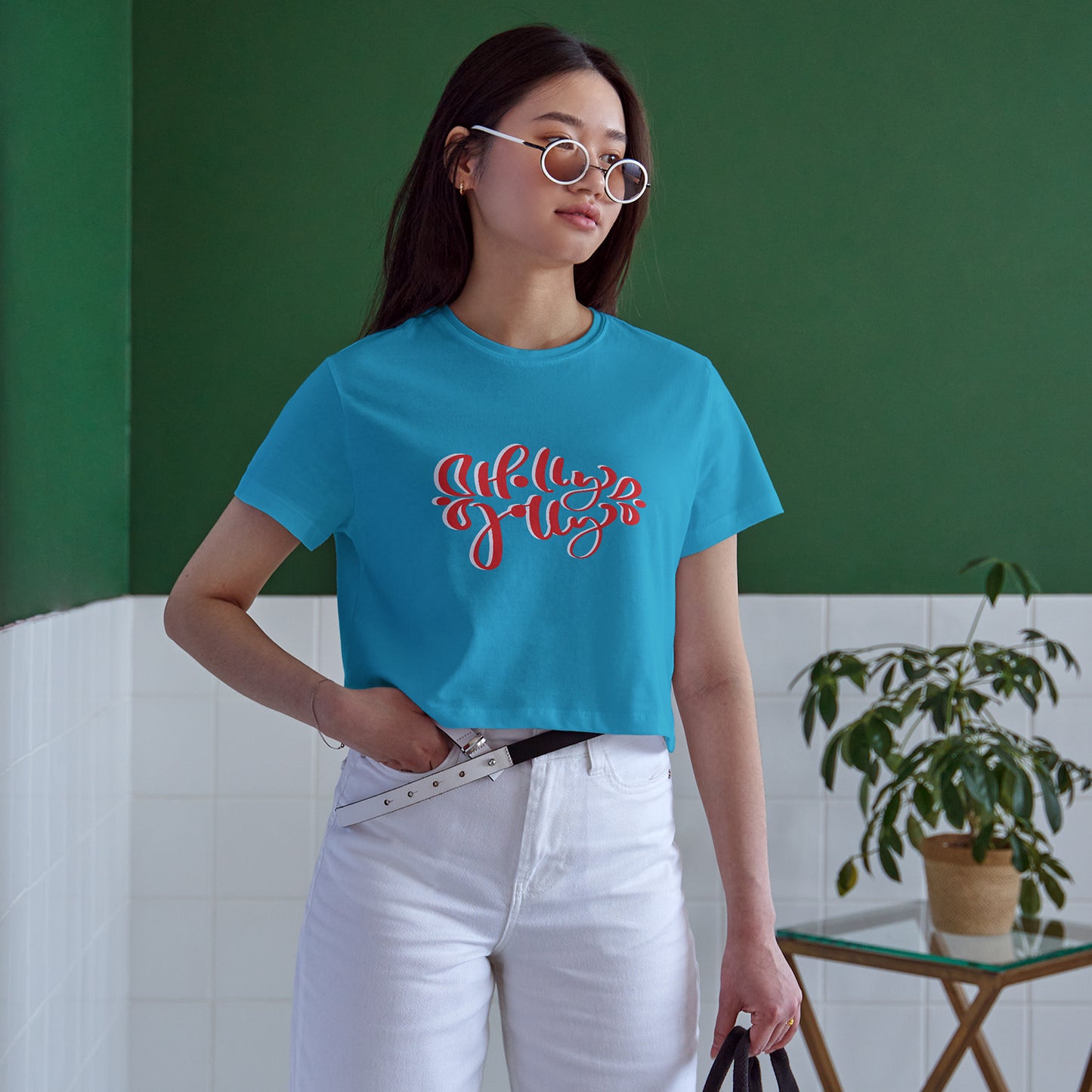 Holly Jolly Cotton Round Neck Half Sleeve Crop Top | Women