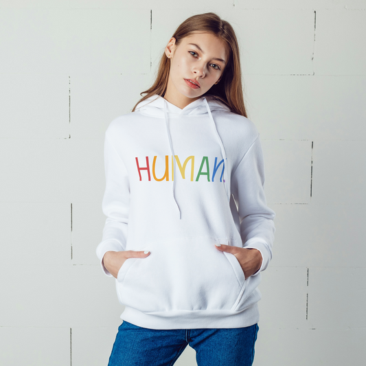 White Hoodie Sweatshirt | Human Unisex