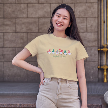 Joy to the World Cotton Round Neck Half Sleeve Crop Top | Women