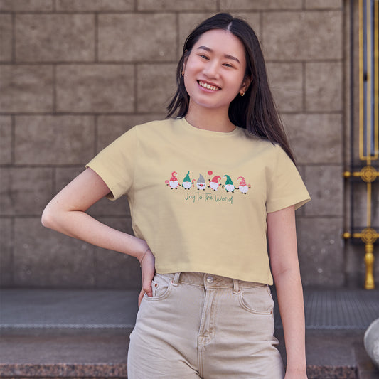 Joy to the World Cotton Round Neck Half Sleeve Crop Top | Women