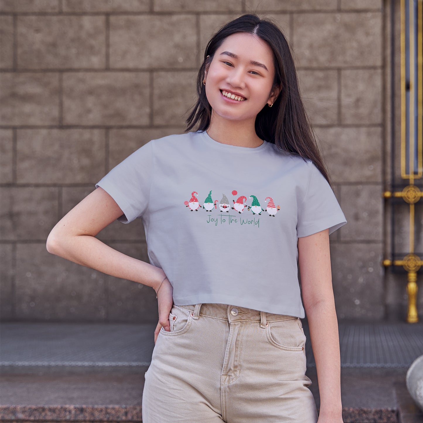 Joy to the World Cotton Round Neck Half Sleeve Crop Top | Women