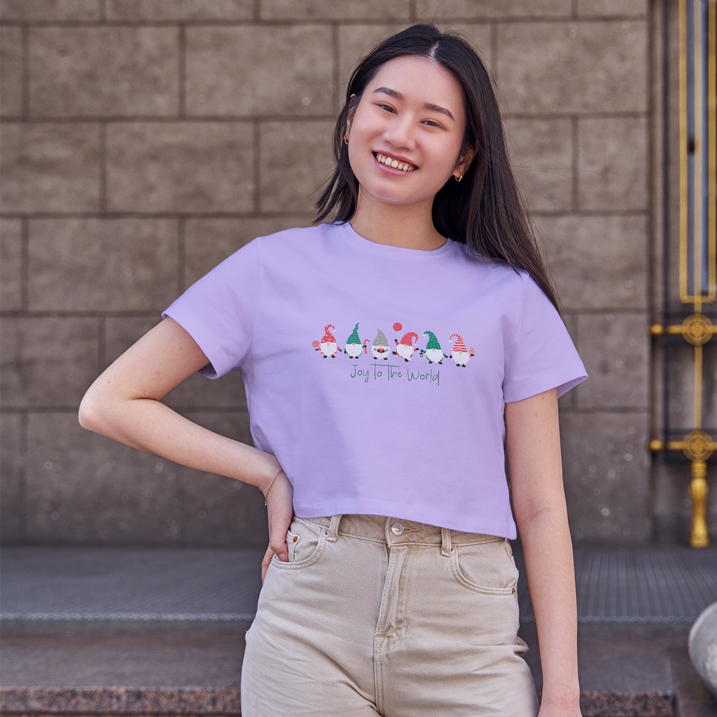 Joy to the World Cotton Round Neck Half Sleeve Crop Top | Women