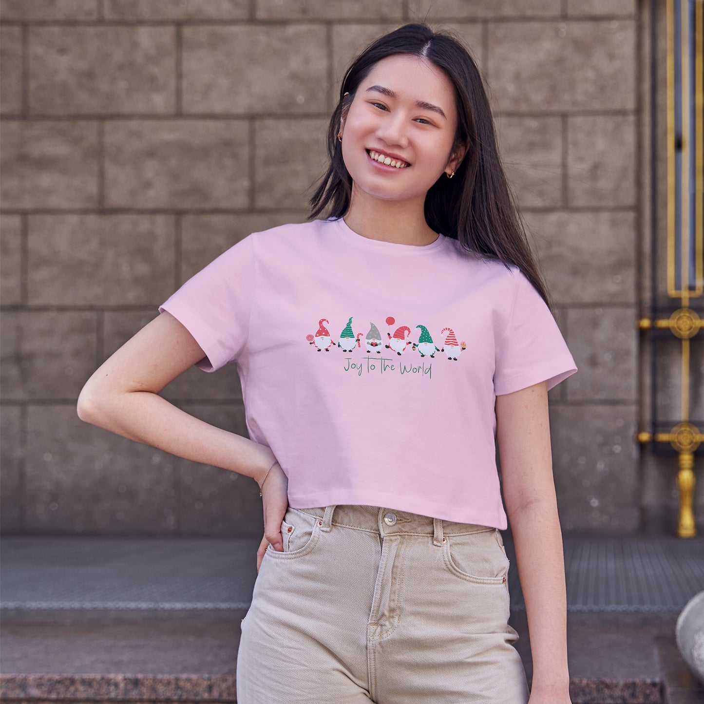 Joy to the World Cotton Round Neck Half Sleeve Crop Top | Women