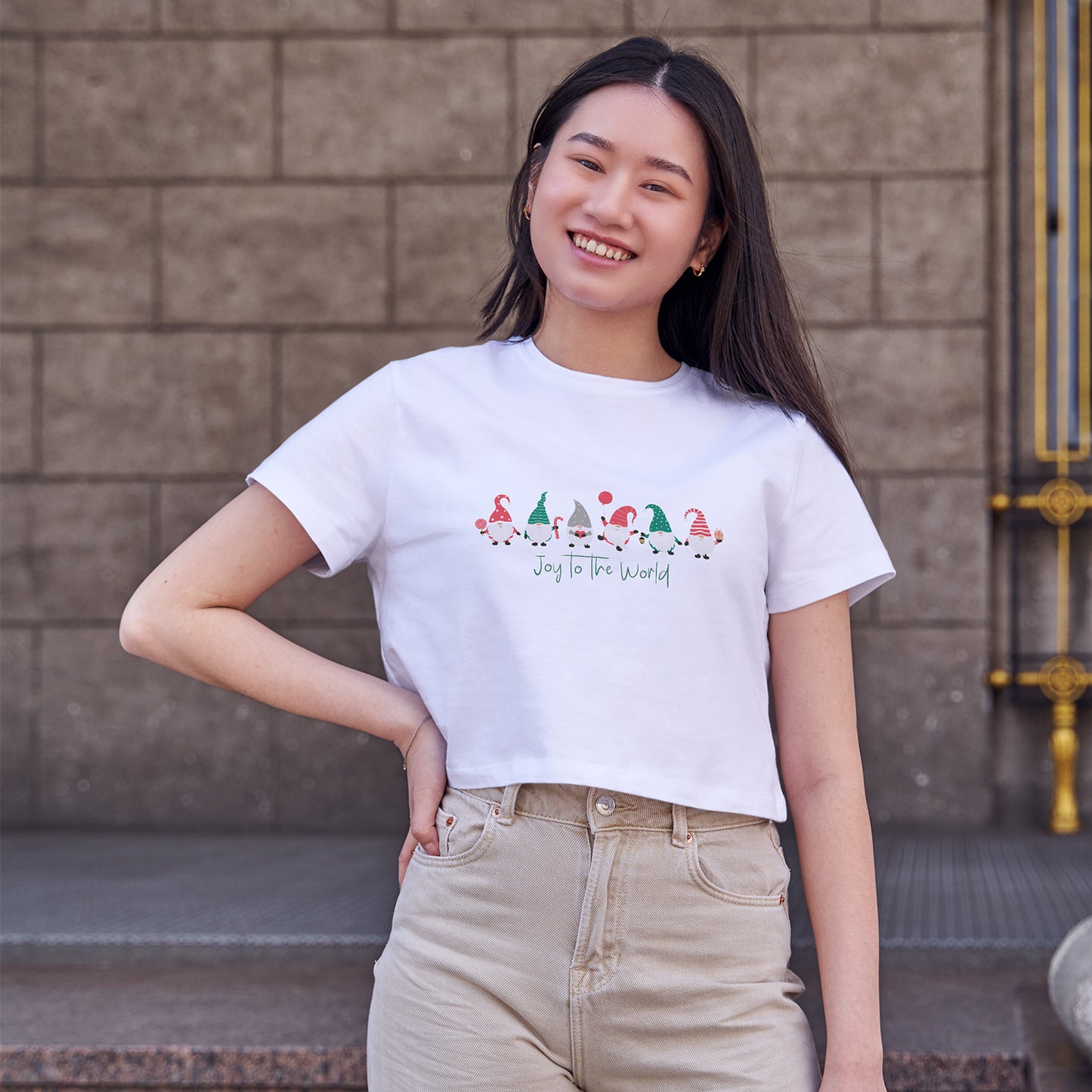 Joy to the World Cotton Round Neck Half Sleeve Crop Top | Women