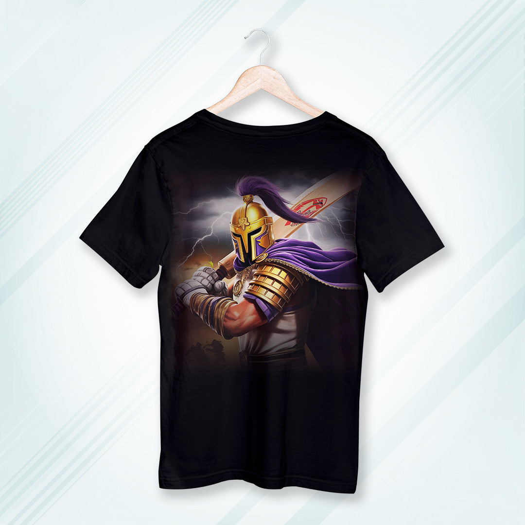 Black Round Neck Oversized Cotton Printed T-shirt Knight Rider Batsman