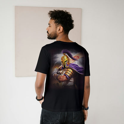 Black Round Neck Oversized Cotton Printed T-shirt Knight Rider Batsman