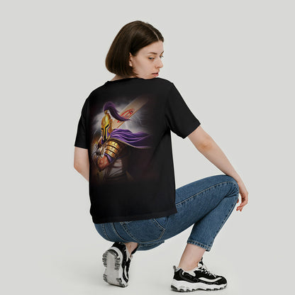 Black Round Neck Oversized Cotton Printed T-shirt Knight Rider Batsman