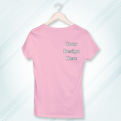 Light Pink Round Neck Classic Customized T-Shirt Front Pocket Design | Women