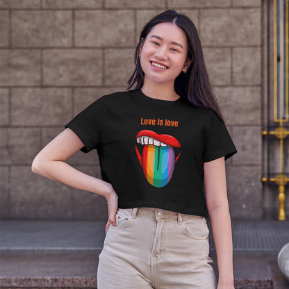 Love in Love Pride Tongue Cotton Round Neck Half Sleeve Crop Top | Women