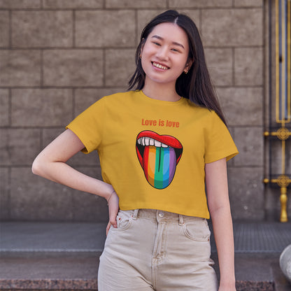 Love in Love Pride Tongue Cotton Round Neck Half Sleeve Crop Top | Women