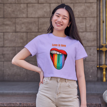 Love in Love Pride Tongue Cotton Round Neck Half Sleeve Crop Top | Women