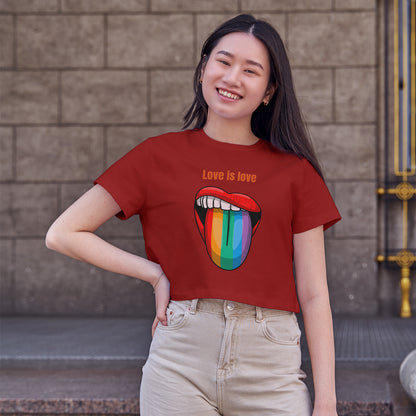 Love in Love Pride Tongue Cotton Round Neck Half Sleeve Crop Top | Women