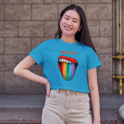 Love in Love Pride Tongue Cotton Round Neck Half Sleeve Crop Top | Women
