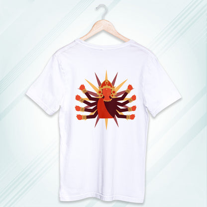 White Round Neck Oversized Cotton Printed T-shirt Maa Durga Unisex