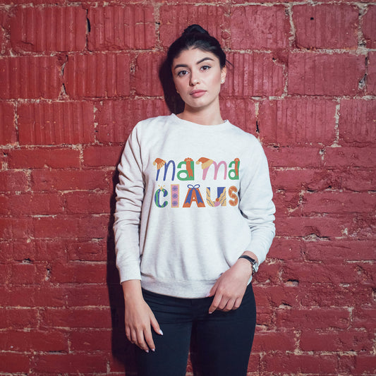 Cotton Printed Unisex Sweatshirt Mama Claus