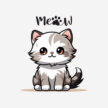Yellow Round Neck Classic Printed Classic T-Shirt Meow Cat | Women