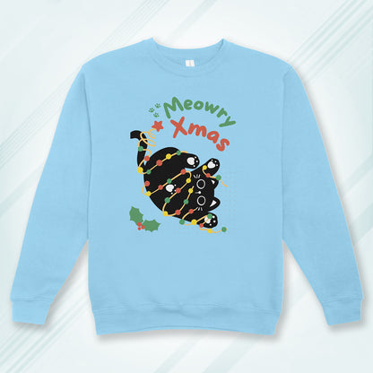 Cotton Printed Unisex Sweatshirt Meowry Xmas