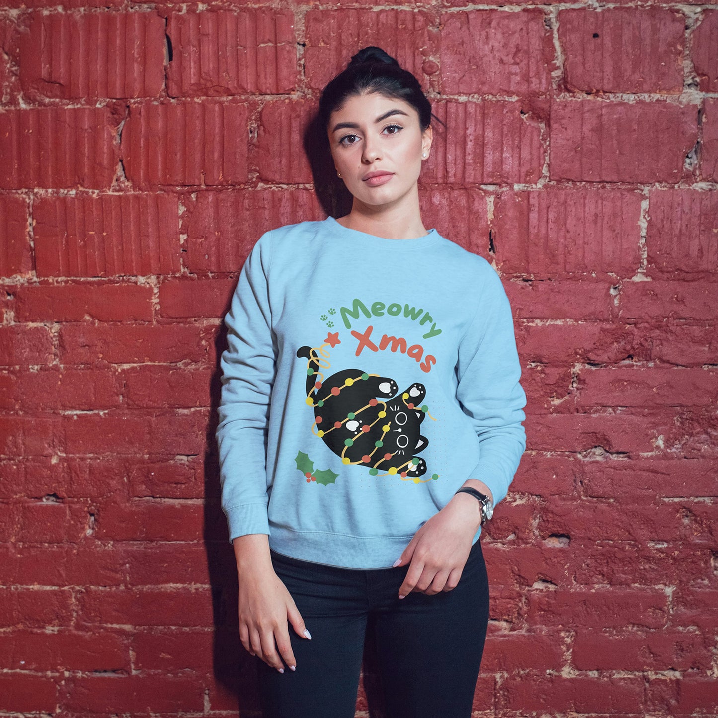Cotton Printed Unisex Sweatshirt Meowry Xmas