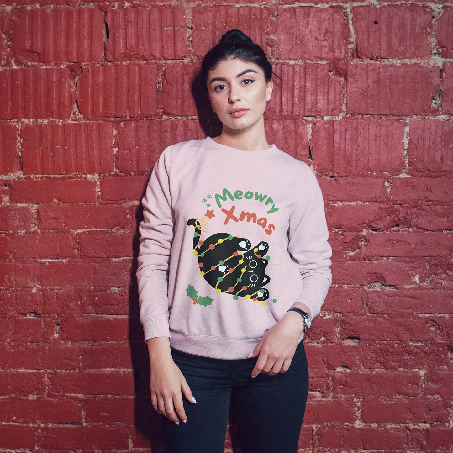 Cotton Printed Unisex Sweatshirt Meowry Xmas