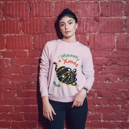 Cotton Printed Unisex Sweatshirt Meowry Xmas