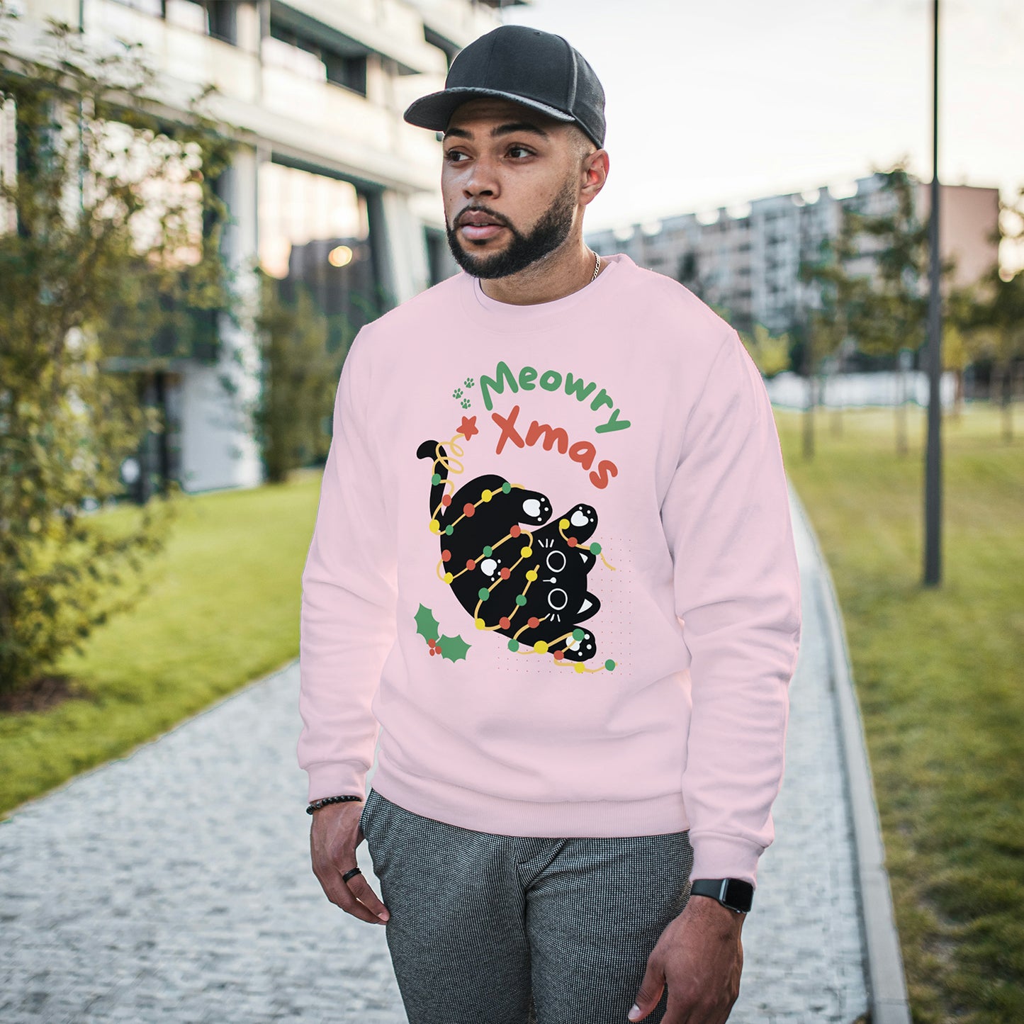 Cotton Printed Unisex Sweatshirt Meowry Xmas