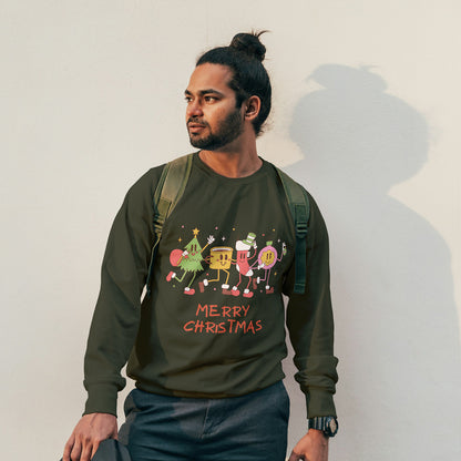 Cotton Printed Unisex Sweatshirt Merry Christmas Party