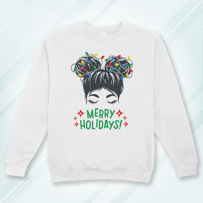 White Cotton Printed Unisex Sweatshirt Merry Holidays