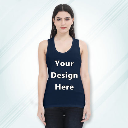 Navy Customized Regular Fit Tank Top Front Design | Women