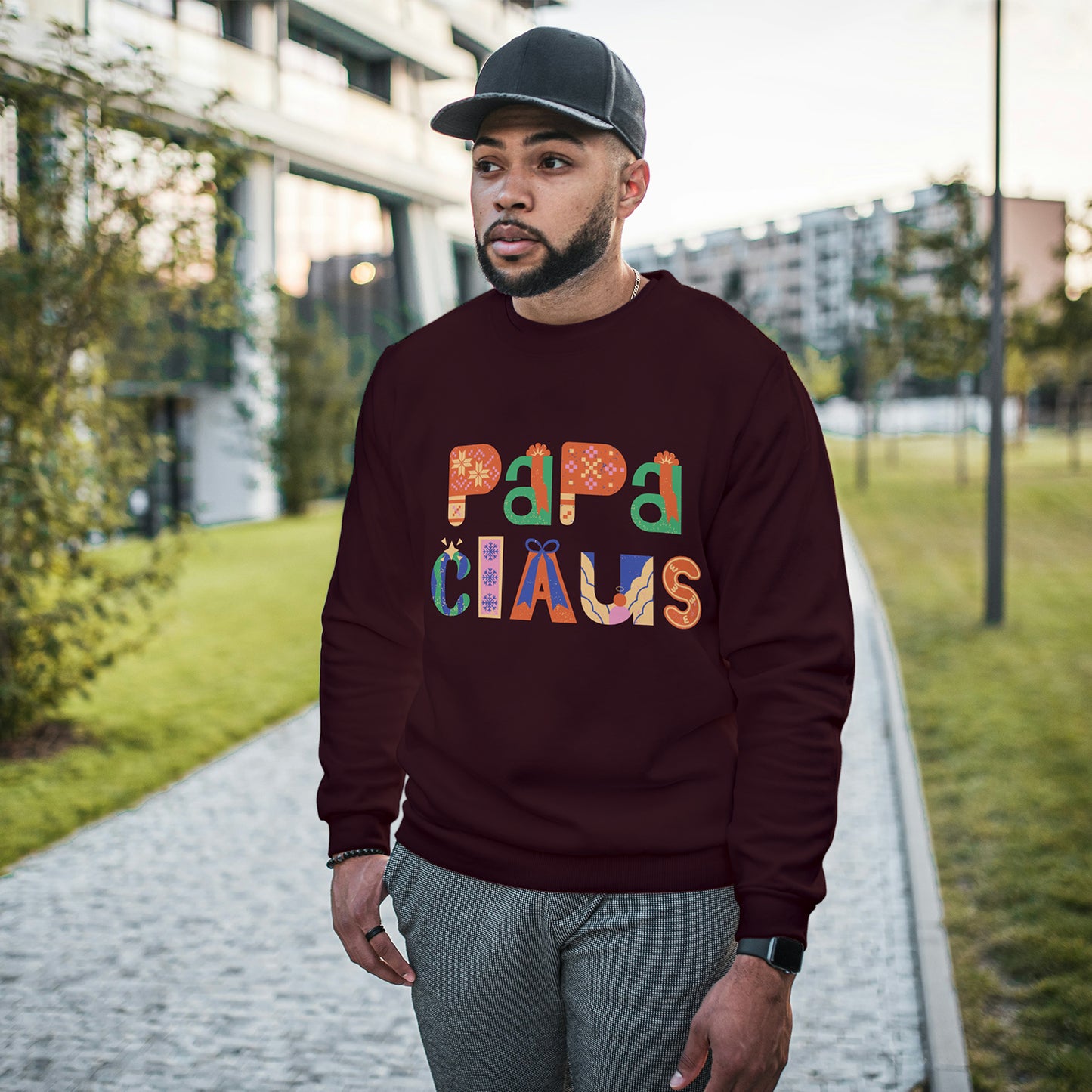 Cotton Printed Unisex Sweatshirt Papa Claus