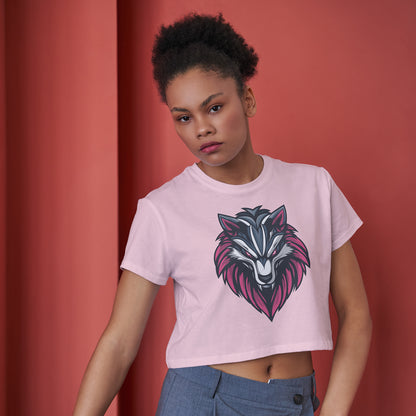 Pink Wolf Cotton Round Neck Half Sleeve Crop Top | Women